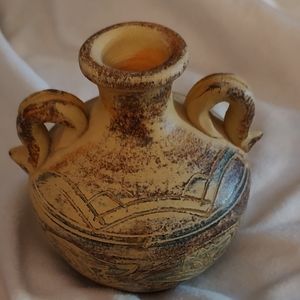 Clay handmade double loop handle vase